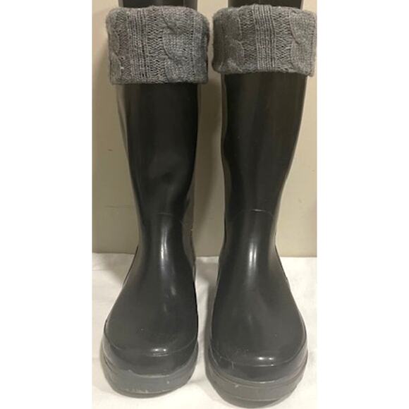 Aquastop Black Rubber Boots Cableknit Lined Water Resistent Women's Sz 9 - Picture 1 of 10